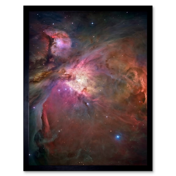 Hubble Space Telescope Image Orion Nebula Dramatic Star Formation Gas Dust Cavity Central Trapezium Region Red Blue Cosmic Landscape Art Print Framed Poster Wall Decor 12x16 inch