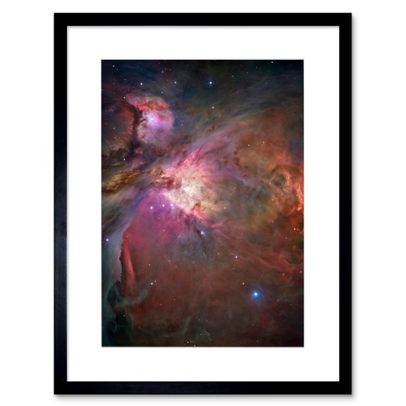 Hubble Space Telescope Image Orion Nebula Dramatic Star Formation Gas Dust Cavity Central Trapezium Region Red Blue Cosmic Landscape Artwork Framed Wall Art Print 9X7 Inch