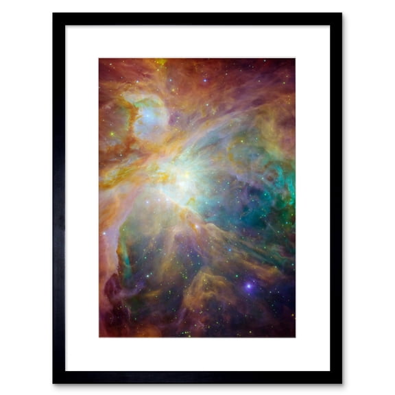 Hubble Space Telescope Image Orion Nebula Spitzer Observatory Colourful Cosmic Masterpiece Dust Infant Stars Ultraviolet Light Stellar Winds Artwork Framed Wall Art Print 9X7 Inch