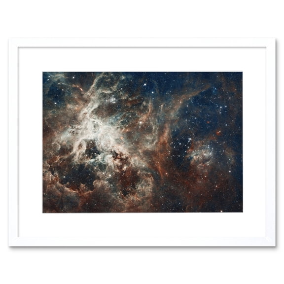 Hubble Space Telescope Image Panoramic View Of Bright Turbulent Stellar Birth Region 30 Doradus Tarantula Nebula Extragalactic Large Magellanic Cloud Artwork Framed Wall Art Print 9X7 Inch
