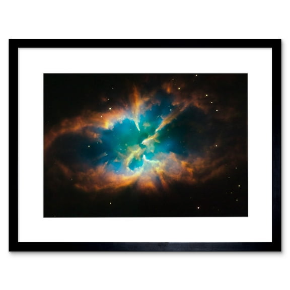 Hubble Space Telescope Image Planetary Nebula NGC 2818 Red Green Blue Gas Cloud Glowing Outer Layers Open Star Cluster Artwork Framed Wall Art Print 9X7 Inch
