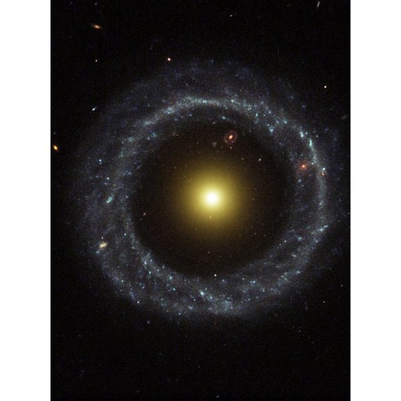 Hubble Space Telescope Image Ring Of Hot Blue Stars Pinwheels Around Yellow Nucleus Of Hoag's Object Galaxy Unframed Wall Art Print Poster Home Decor Premium