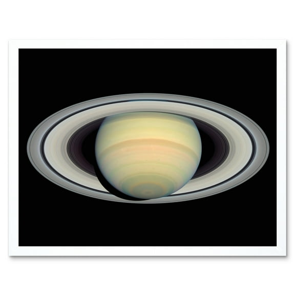 Hubble Space Telescope Image Saturn Prior To Cassini Probe's Arrival Bright Full Planet And Ring Plane Art Print Framed Poster Wall Decor 12x16 inch