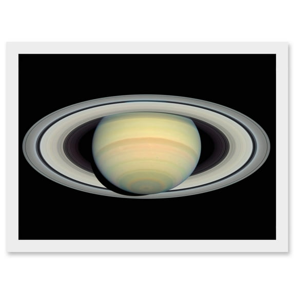 Hubble Space Telescope Image Saturn Prior To Cassini Probe's Arrival Bright Full Planet And Ring Plane Artwork Framed Wall Art Print A4