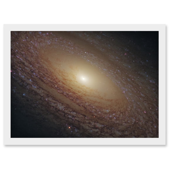 Hubble Space Telescope Image Spiral Galaxy NGC 2841 Blue Pink Emission Nebula Starbirth Region And A Majestic Disk Of Stars And Dust Lanes Artwork Framed Wall Art Print A4
