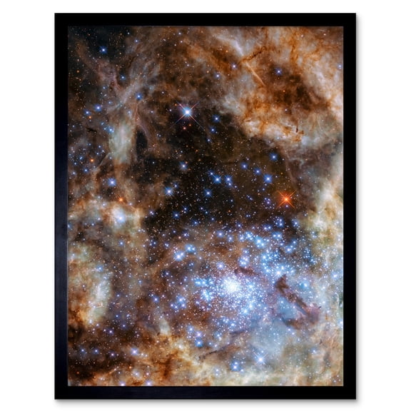 Hubble Space Telescope Image Star Cluster R136 Spectroscopic Study Of The Central Region Of Tarantula Nebula In The Large Magellanic Cloud Art Print Framed Poster Wall Decor 12x16 inch