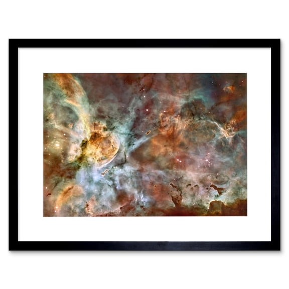 Hubble Space Telescope Image The Carina Nebula Colourful Central Starbirth Region Death Creating Celestial Dust Clouds Gas Wind Ultraviolet Radiation Artwork Framed Wall Art Print 9X7 Inch