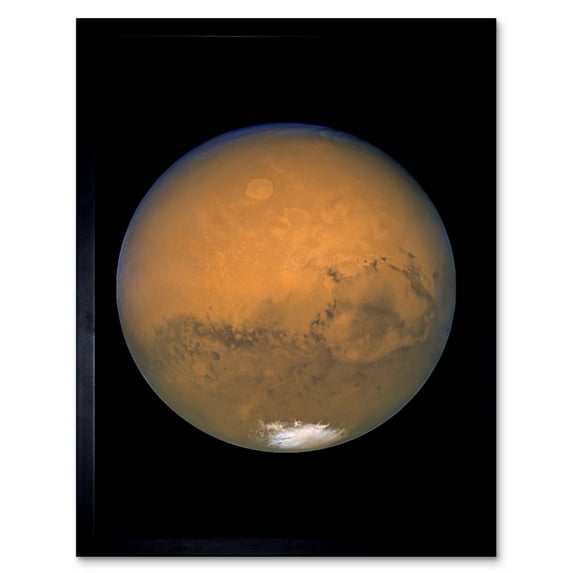 Hubble Space Telescope Image View Mars Red Planet Olympus Mons Volcano Valles Marineris Canyons Solis Lacus Dark Marking Southern Polar Ice Cap Art Print Framed Poster Wall Decor 12x16 inch