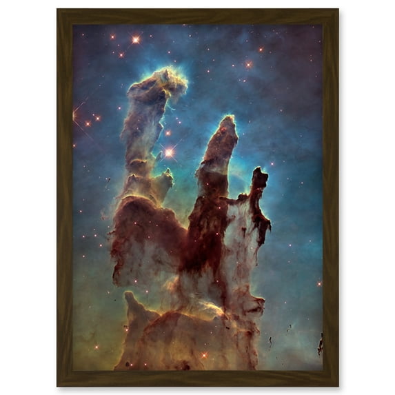 Hubble Space Telescope Image WFC3/UVIS M16 Blue Haze 2014 The Pillars Of Creation Eagle Nebula Silhouettes Of Stars Dust And Gas Artwork Framed Wall Art Print A4