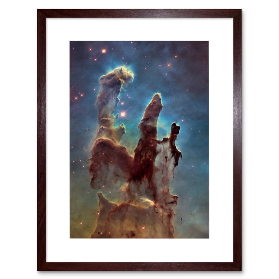 Hubble Space Telescope Image WFC3/UVIS M16 Blue Haze 2014 The Pillars Of Creation Eagle Nebula Silhouettes Of Stars Dust And Gas Artwork Framed Wall Art Print 9X7 Inch