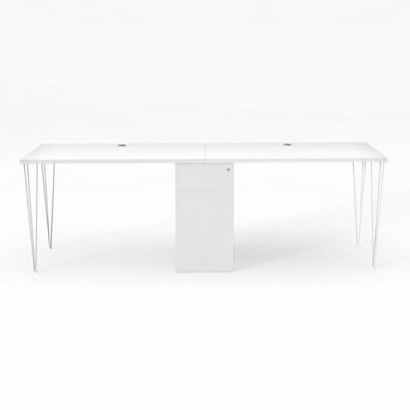 Hubbub Maker Double Hairpin Leg Desk with Pedestal 120"W White Top