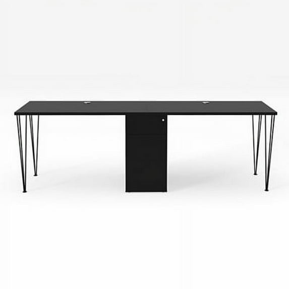 Hubbub Maker Double Hairpin Leg Desk with Pedestal 96"W White Top/White Base