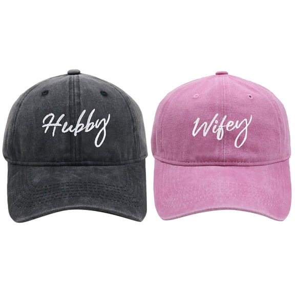 Hubby Embroidered Baseball Cap, Black Washed Cotton Dad Hat with Cursive Script, Matching Couple Hat Set for Men, Casual Adjustable Sun Hat for Date Night, Anniversary Gift for Him