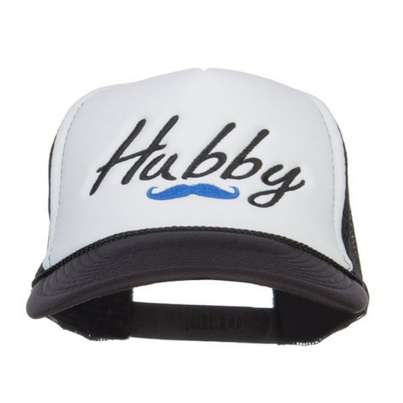 Hubby Mustache Embroidered Foam Mesh Cap - Black White OSFM