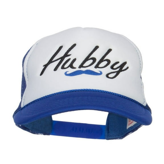 Hubby Mustache Embroidered Foam Mesh Cap - Royal White OSFM