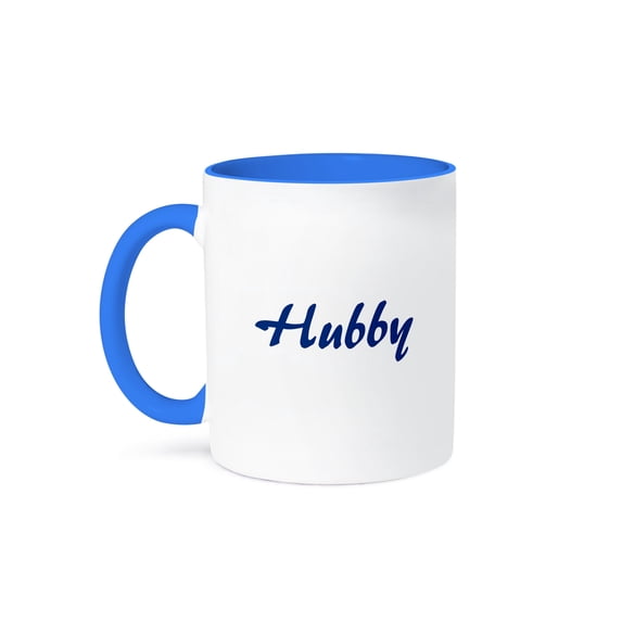 3dRose, Hubby text in navy blue - half of mr and mrs set - fun husband gift, 15oz Two-Tone Blue Mug