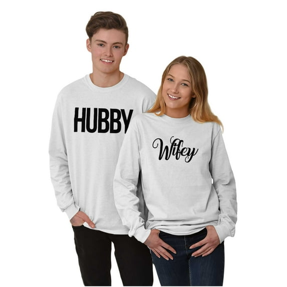 Hubby Wifey Cute Matching Couple Set Men's Long Sleeve Tee T Shirt Brisco Brands L