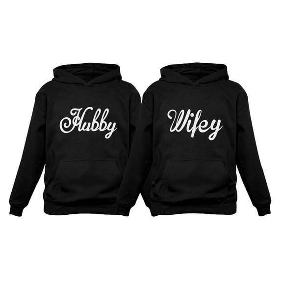 Hubby & Wifey Matching Couple Hoodie His & Hers Gift For Husband and Wife Hubbey Black Large / Wifey Black XX-Large