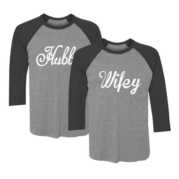 Hubby & Wifey Matching Couple Raglan Shirt His & Hers Gift For Husband And Wife Hubby black/gray Medium / Wifey black/gray X-Large