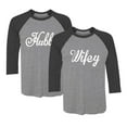 thumbnail image 1 of Hubby & Wifey Matching Couple Raglan Shirt His & Hers Gift For Husband And Wife Hubby black/gray XX-Large / Wifey black/gray Large, 1 of 3