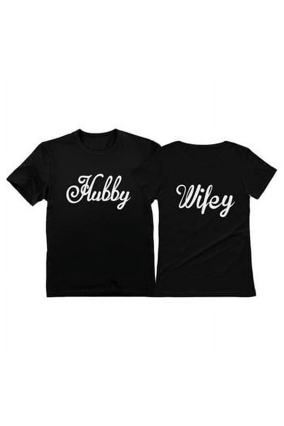 Hubby & Wifey Matching Couple T-Shirts: His & Hers - Perfect Gift for Husband, Wife or Newlywed Couples - Hubby Black XX-Large/Wifey Black Large