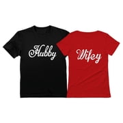 Hubby & Wifey Matching Couple T-Shirts His & Hers - Perfect Gift for Husband, Wife or Newlywed Couples - Hubby Black XX-Large/Wifey Red Large