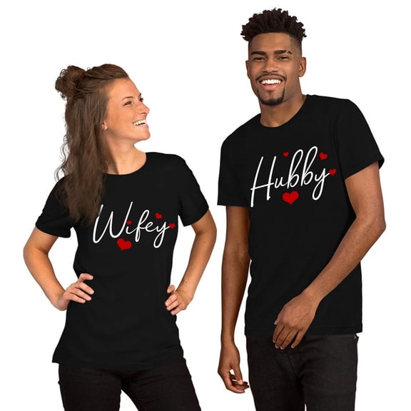 Hubby and Wifey Couple Matching T-shirt, Funny Husband Wife Shirts, Valentine’s Day Gift for Married Couples