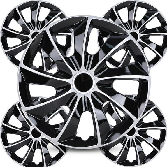 Hubcap Wheel Cover Replacement R16 Hub Caps Universal-Fit Steel Wheel Rim Cover PP Material Exterior Accessories for Car Truck SUV -Set of 4(16-inch,Silver-Black)