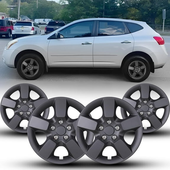 Hubcaps 16 Inch Compatible with Nissan Rogue 2008-2015 Wheel Covers Wheel Rim Covers (16 Inch Set of 4, Black Matte)