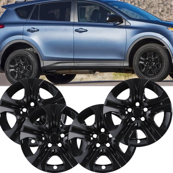 Hubcaps 17 inch Wheel Covers for 2013 2014 2015 2016 2017 2018 Toyota Rav4,Heavy Duty PP Material,Compatible with Steel Wheels-Iron Hub (Set of 4,Black Lacquer)