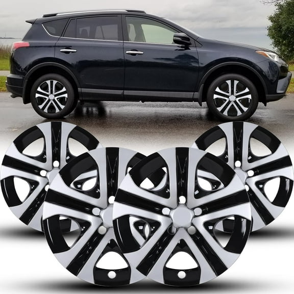 Hubcaps 17 inch Wheel Covers for 2013 2014 2015 2016 2017 2018 Toyota Rav4,Heavy Duty PP Material,Compatible with Steel Wheels-Iron Hub (Set of 4,Silver Lacquer & Black Lacquer)