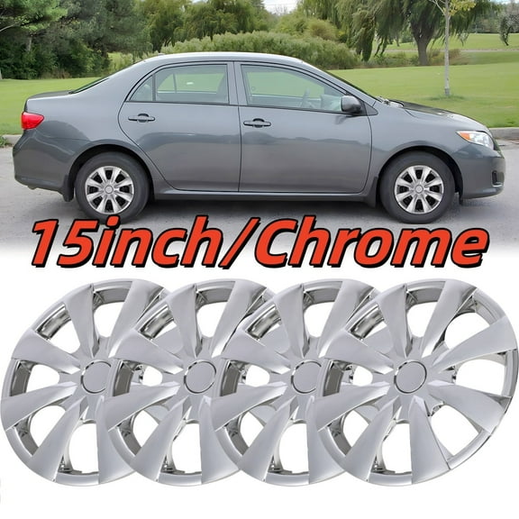 Hubcaps Wheel Covers 15 " Set of 4 for 2009-2019 TOYOTA COROLLA Snap on Installation ABS+PC Material (Chrome)