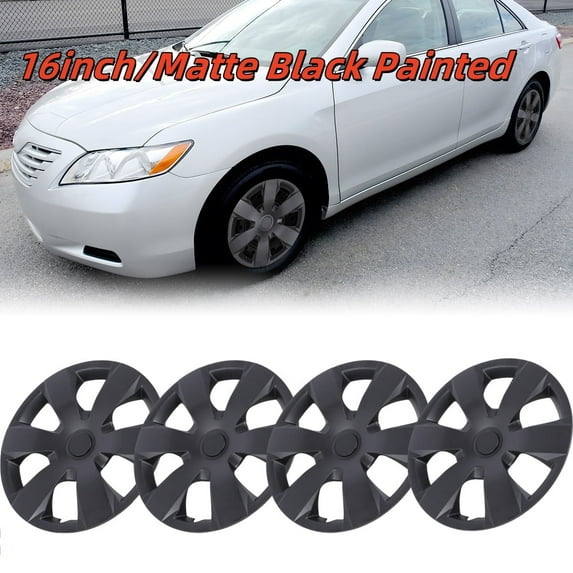 Hubcaps Wheel Covers 16 " Set of 4 Fit for 2007-2011 Toyota Camry / 2007-2011 Toyota Camry Hybrid Snap on Installation ABS+PC Material (Matte Black Painted)