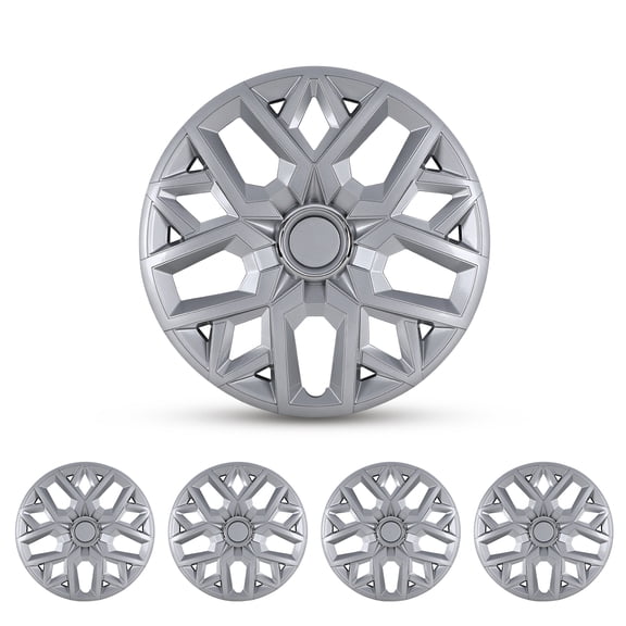 Hubcaps Wheel Covers Replacement R14 Size Hub Cap Universal-Fit Steel Wheel Rim Caps PP Tire Cover Snap on Most Car Truck SUV Sedan -Set of 4(14-inch,Silver-Lacquer)