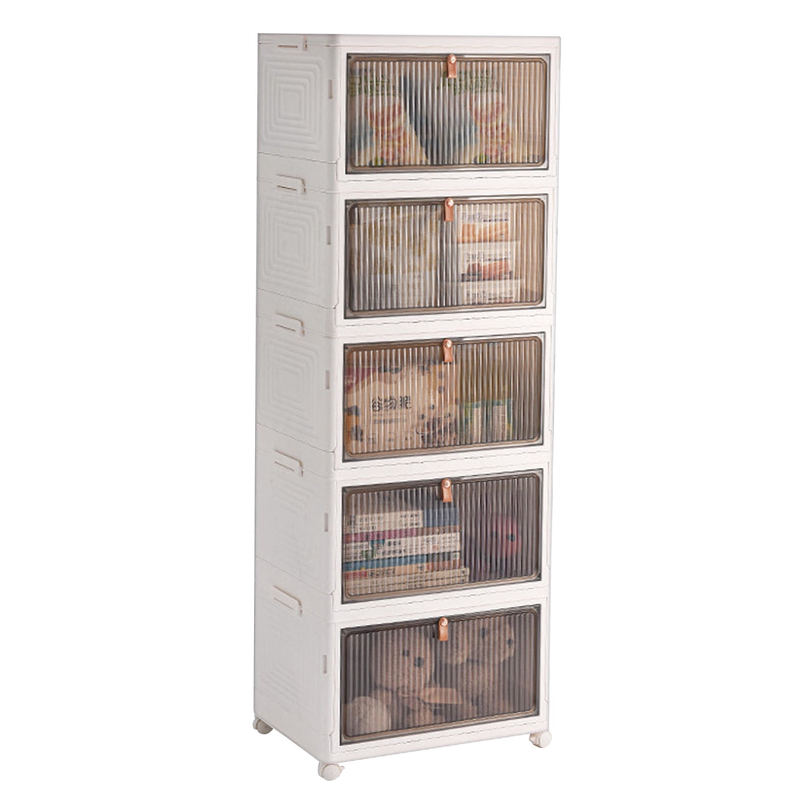 Hurber 5 Tier Stackable Plastic Storage Bins, Foldable Storage Containers with Lid and Wheels, 23 QT