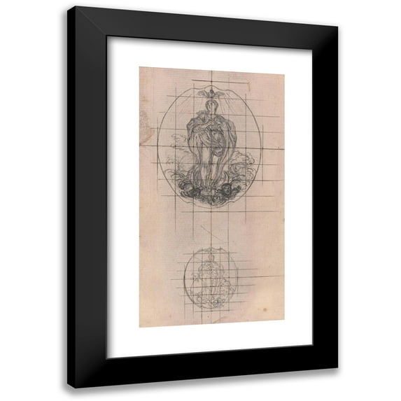 Hubert-François Gravelot 15x24 Black Modern Framed Museum Art Print Titled - Design for a Medal; Figure of the Virgin