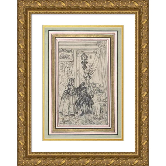 Hubert-François Gravelot 17x24 Gold Ornate Framed and Double Matted Museum Art Print Titled - Study for a Frontispiece for ‘Histoire De Miss Jenny’ (18th Century)