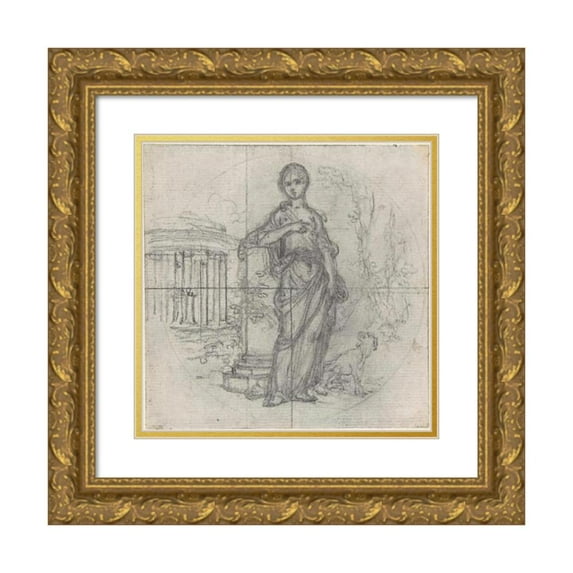 Hubert-François Gravelot 20x20 Gold Ornate Framed and Double Matted Museum Art Print Titled - Design for a Box-Lid (18th Century)