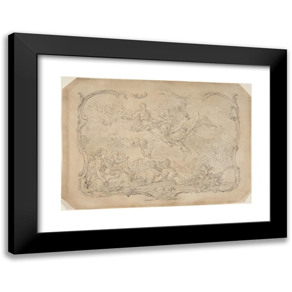 Hubert-François Gravelot 24x18 Black Modern Framed Museum Art Print Titled - The Goddess of Music Distributing Her Gifts to the Nations (18th Century)