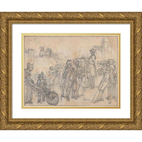 Hubert-François Gravelot 24x18 Gold Ornate Framed and Double Matted Museum Art Print Titled - Study for an Engraving of ‘Songs in the Opera of Flora’ (ca. 1737)