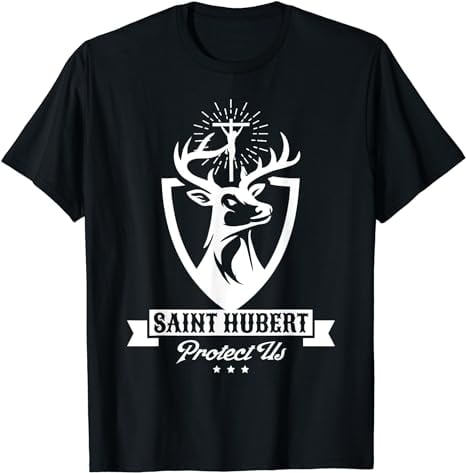 Hubert Hubertus Patron Saint of Hunters Stag Catholic Men T-Shirt ...