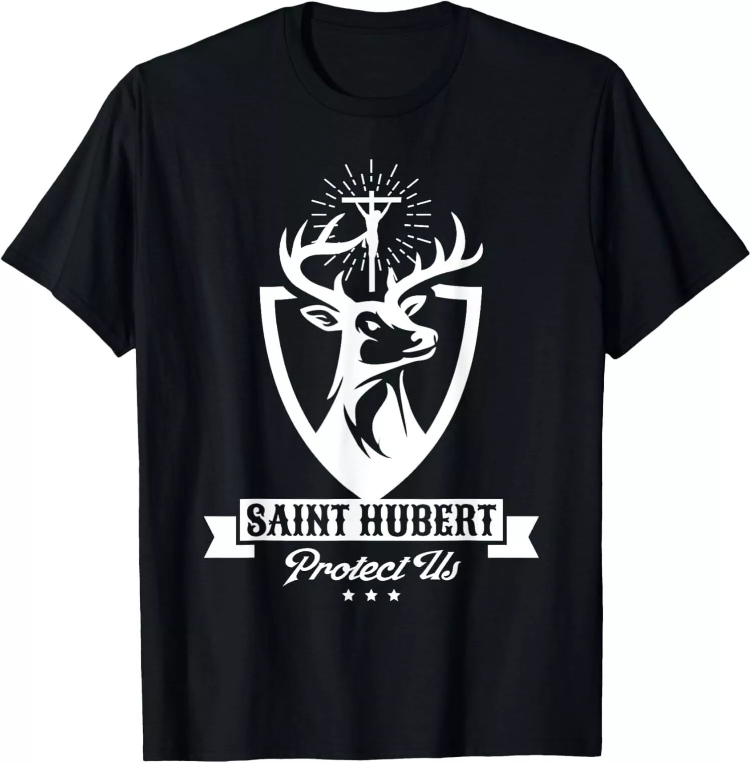 Hubert Hubertus Patron Saint of Hunters Stag Catholics TShirt