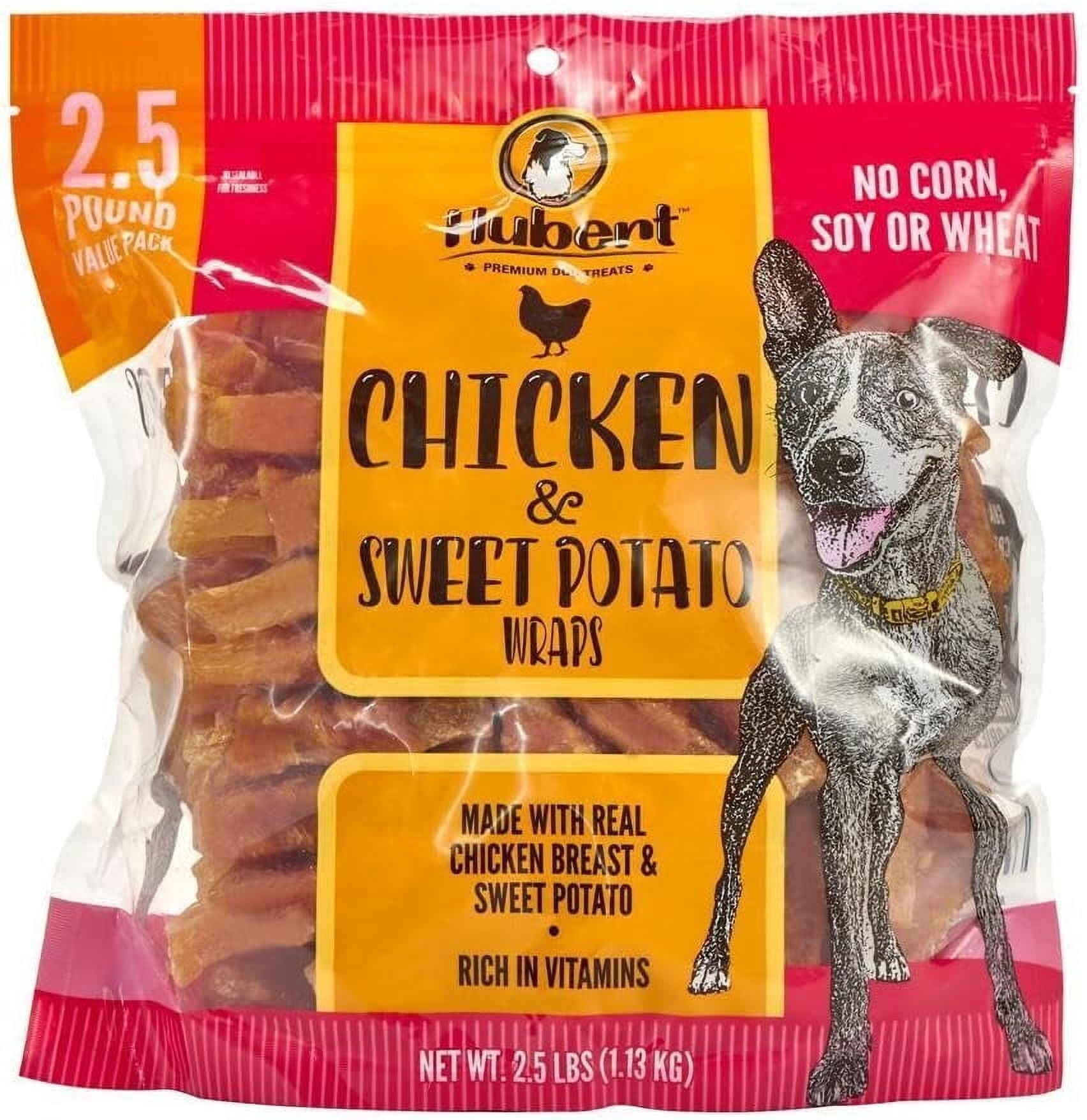 Hubert Pet Gourmet All Natural Chicken & Sweet Potato Wrap Dog Treats, Grain Free, Low Ingredient, USA Tested - 2.5 lbs Resealable Pack