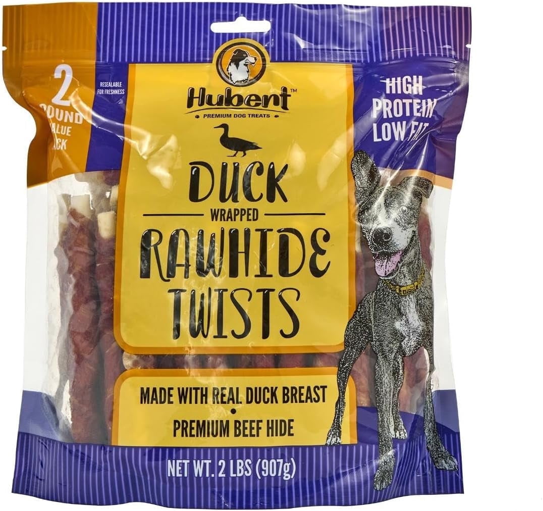 Hubert Pet Gourmet Duck Wrapped Rawhide Twists Natural Dog Treats, Grain Free, Low Ingredient, USA Tested -2 lb Resealable Value Pack