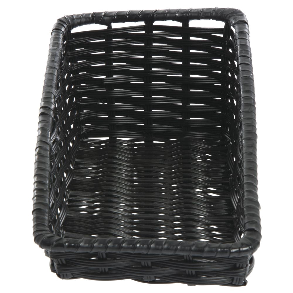 HUBERT® Wicker Storage Baskets Black Plastic - 7 1/2"L x 16"D x 1 1/2" to 5"H