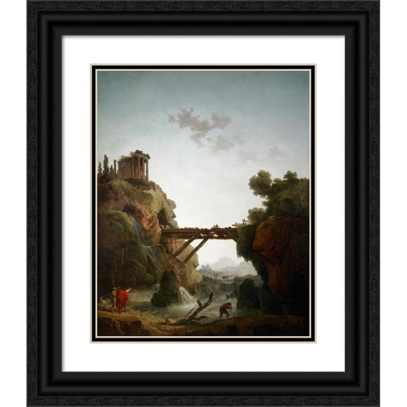 Hubert Robert 12x14 Black Ornate Wood Framed Double Matted Museum Art Print Titled: Fantastic View of Tivoli (1789)