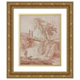 thumbnail image 1 of Hubert Robert 12x14 Gold Ornate Wood Frame and Double Matted Museum Art Print Titled - Herdsmen Crossing a Waterfall (1770-1775), 1 of 4