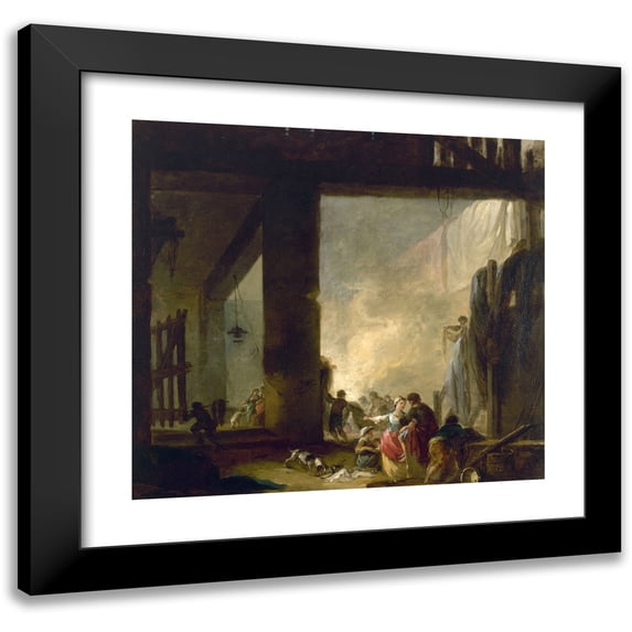 Hubert Robert 13x12 Black Modern Framed Museum Art Print Titled - La Blanchisserie (1758-1759)