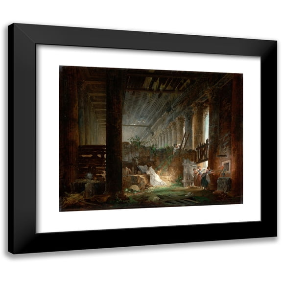 Hubert Robert 14x12 Black Modern Framed Museum Art Print Titled - A Hermit Praying in the Ruins of a Roman Temple (About 1760)