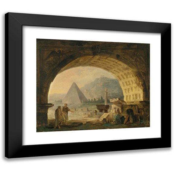 Hubert Robert 14x12 Black Modern Framed Museum Art Print Titled - View of Antiquities Under an Arch (1789)